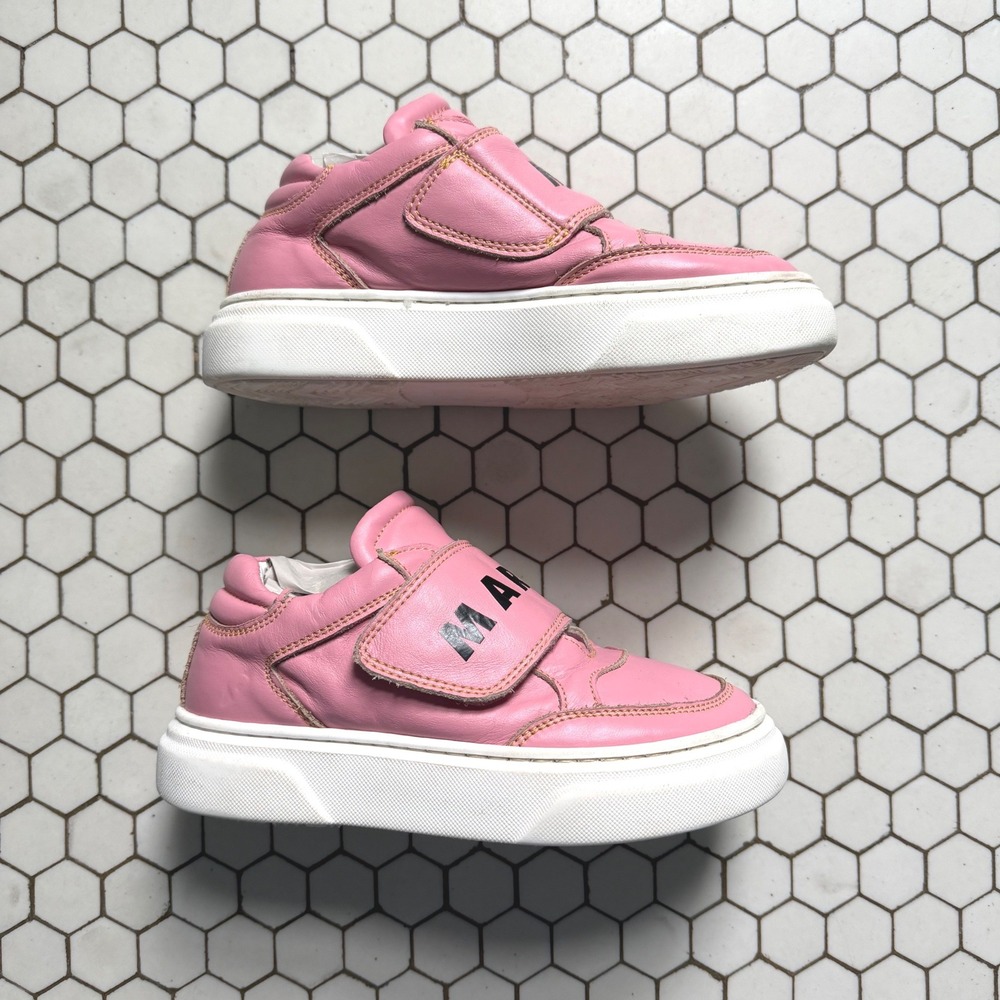Marni Kids Pink Leather Sneakers Velcro Designer Logo Strap Leather Sz 30 /US 12